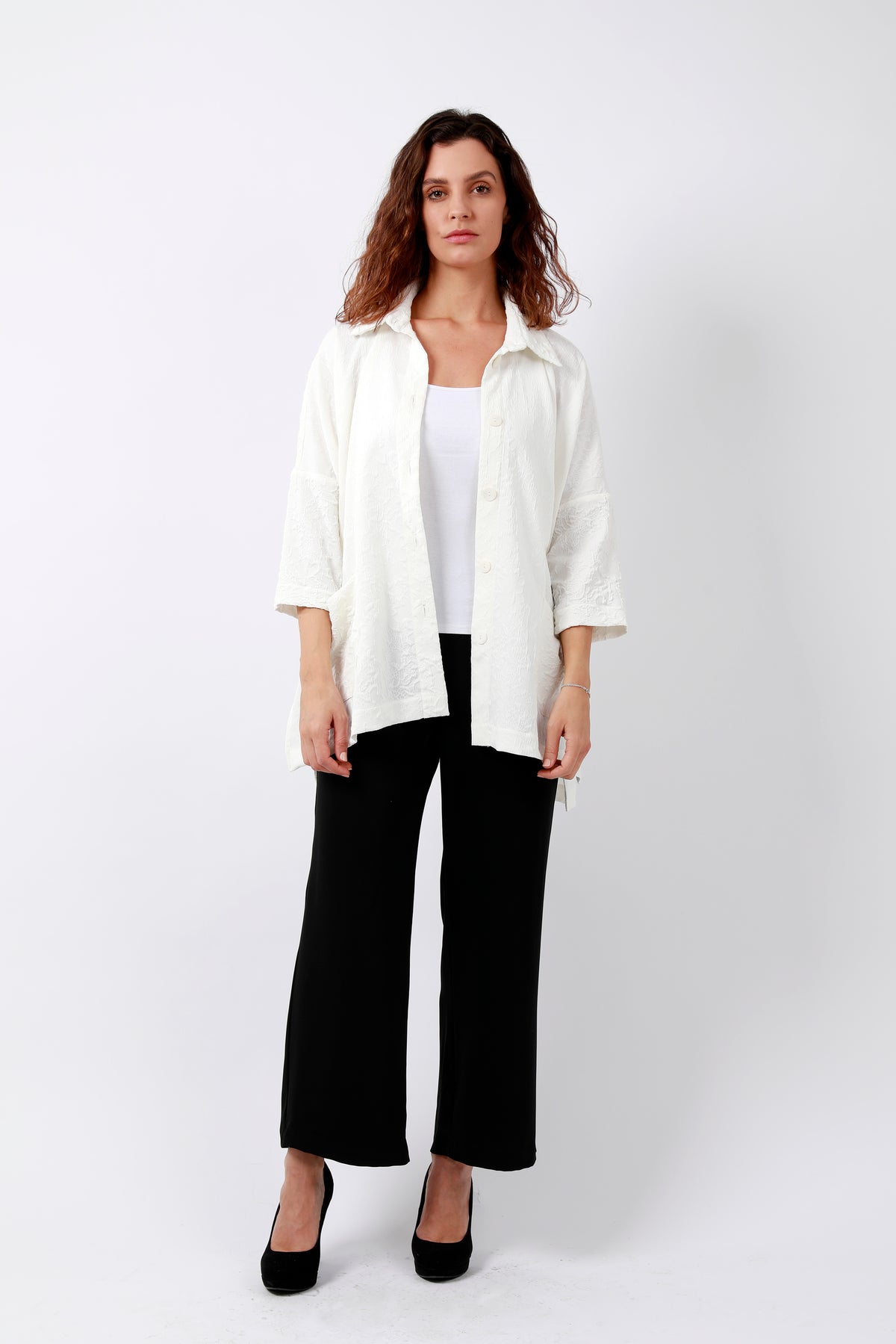 Long Oversized Textured Shirt Jacket