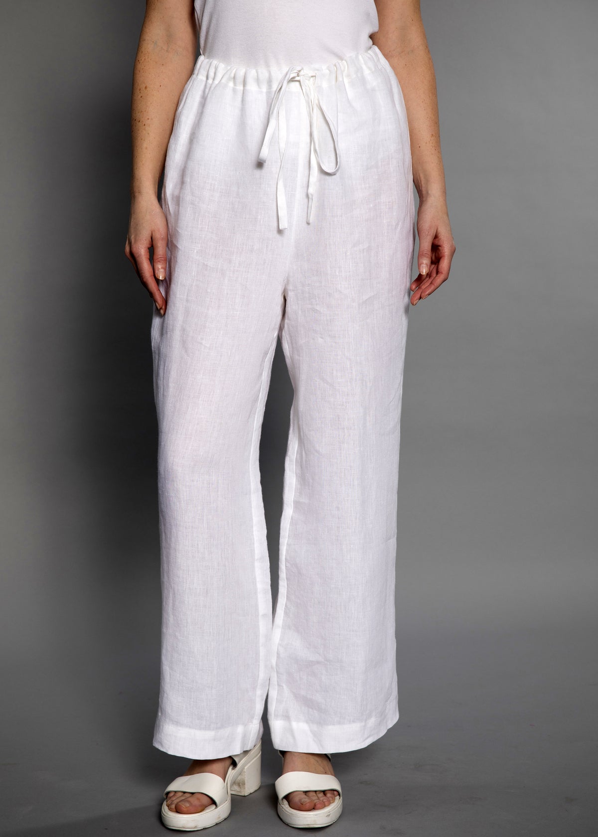 White Linen Drawstring Trousers