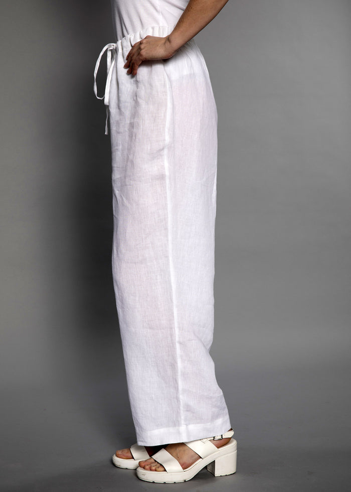 White Linen Drawstring Trousers