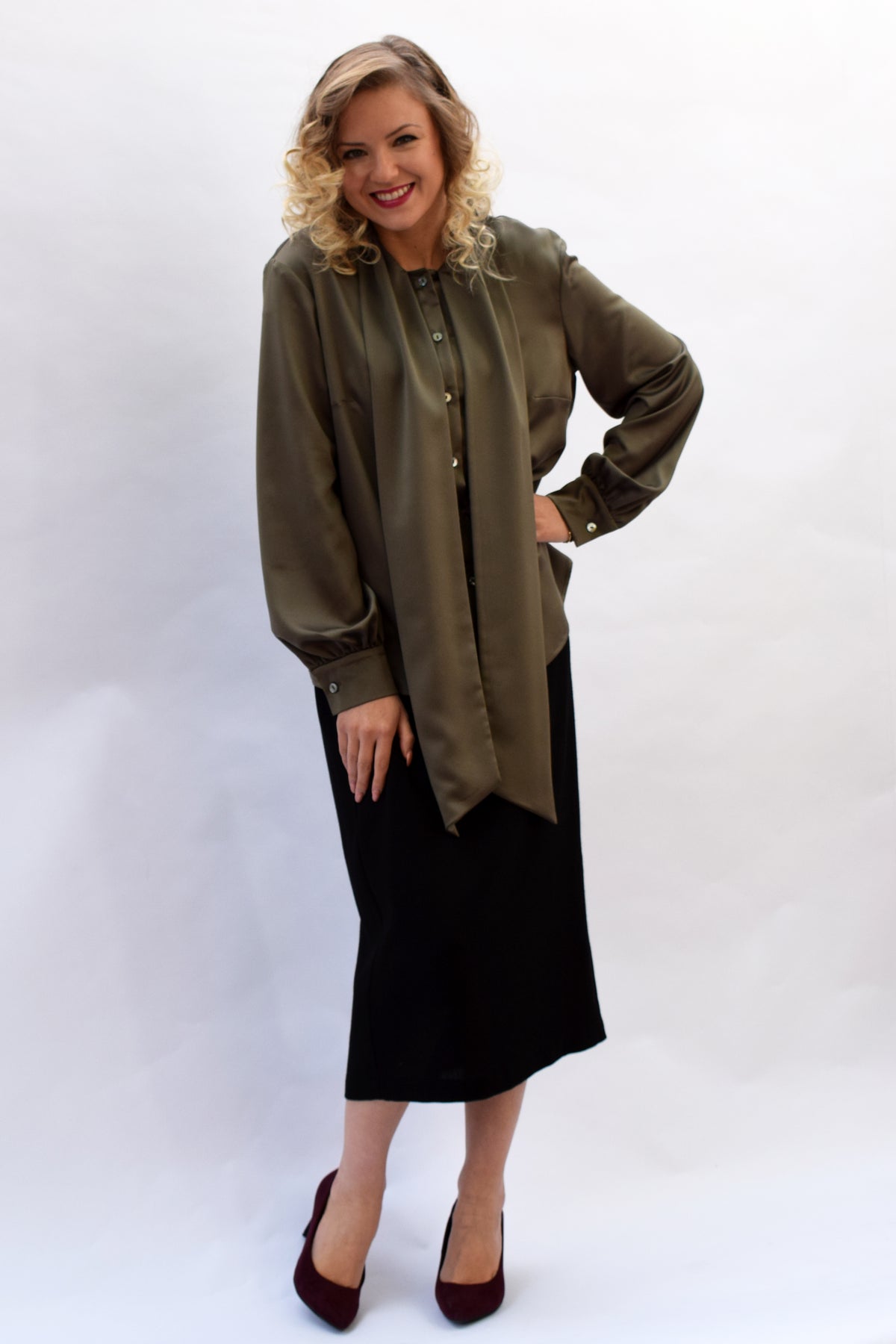 Golden Olive Satin Blouse