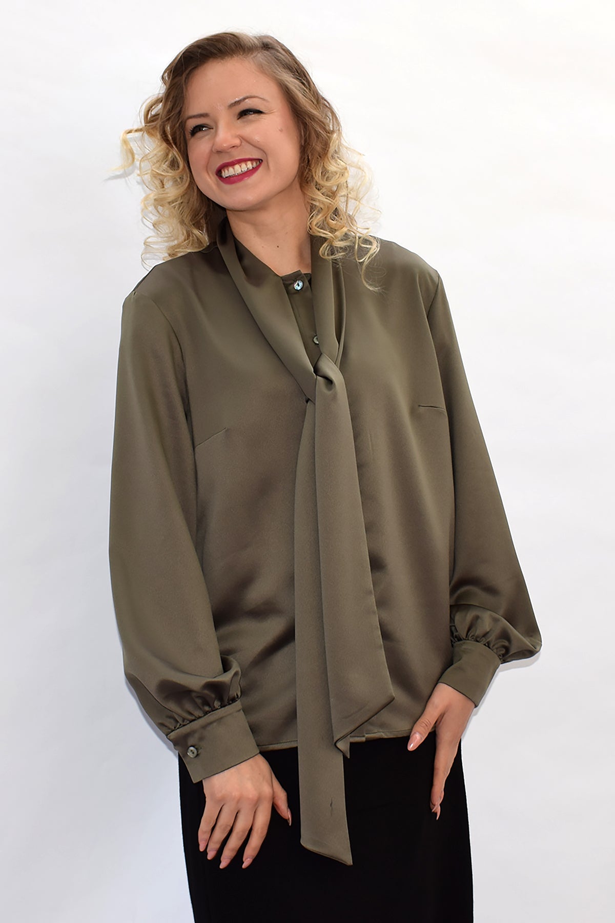 Golden Olive Satin Blouse