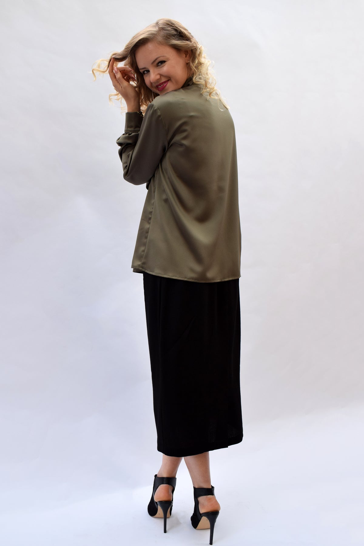 Golden Olive Satin Blouse