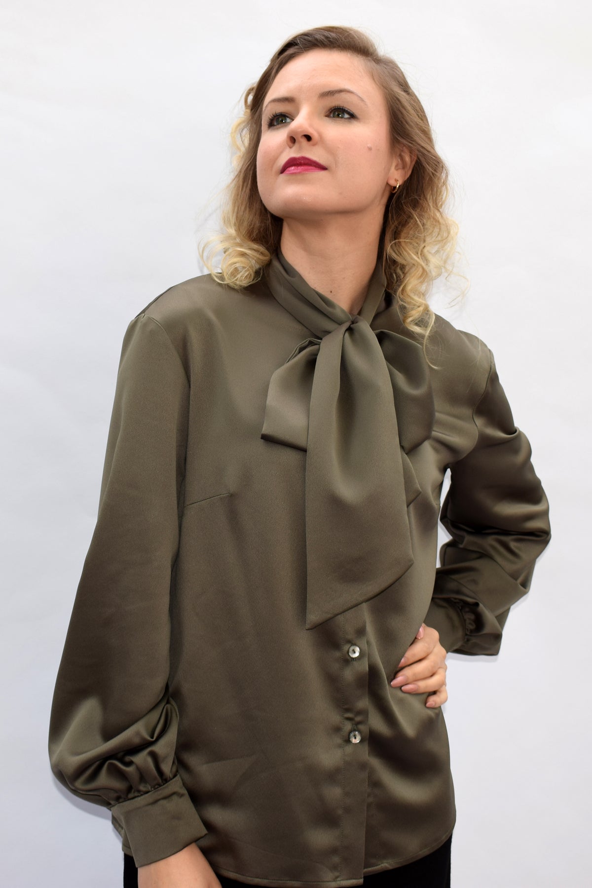 Golden Olive Satin Blouse