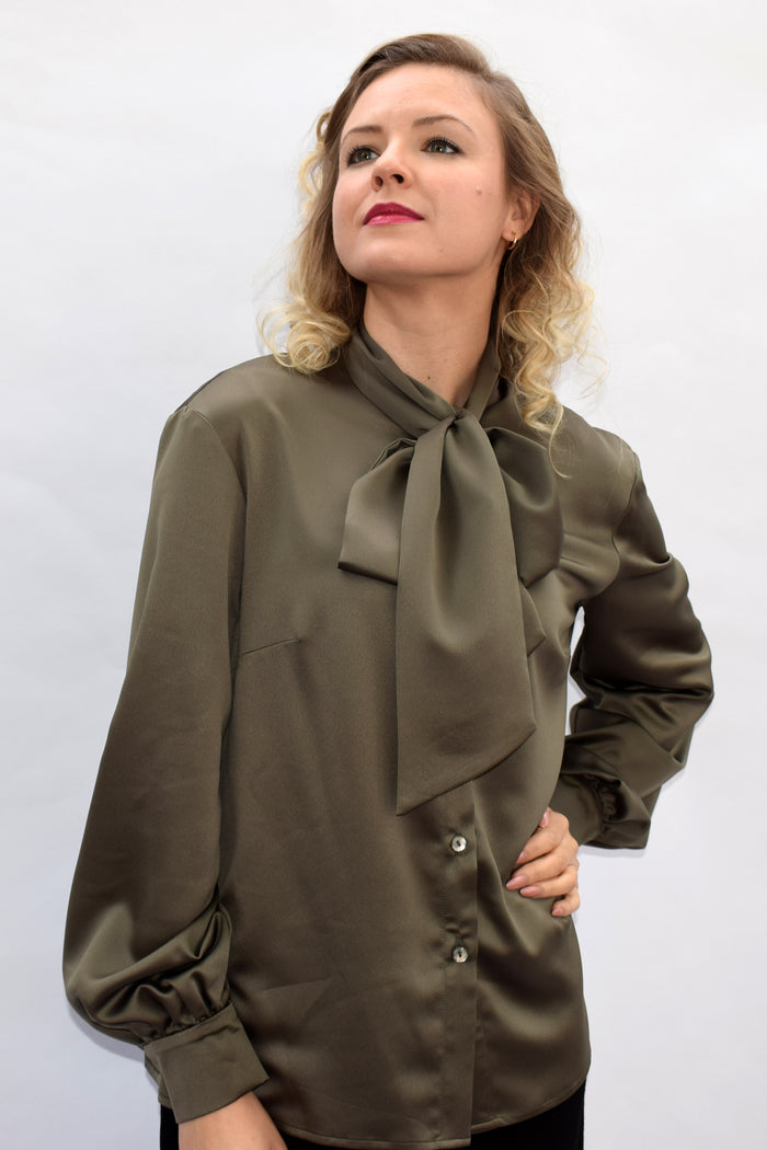 Golden Olive Satin Blouse