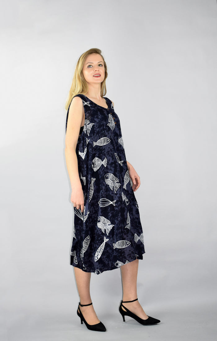 Printed Dark Ink Summer Dress