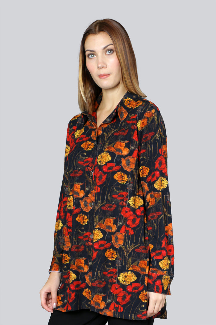 LONG JERSEY RED FLOWER SHIRT