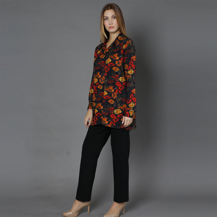 LONG JERSEY RED FLOWER SHIRT