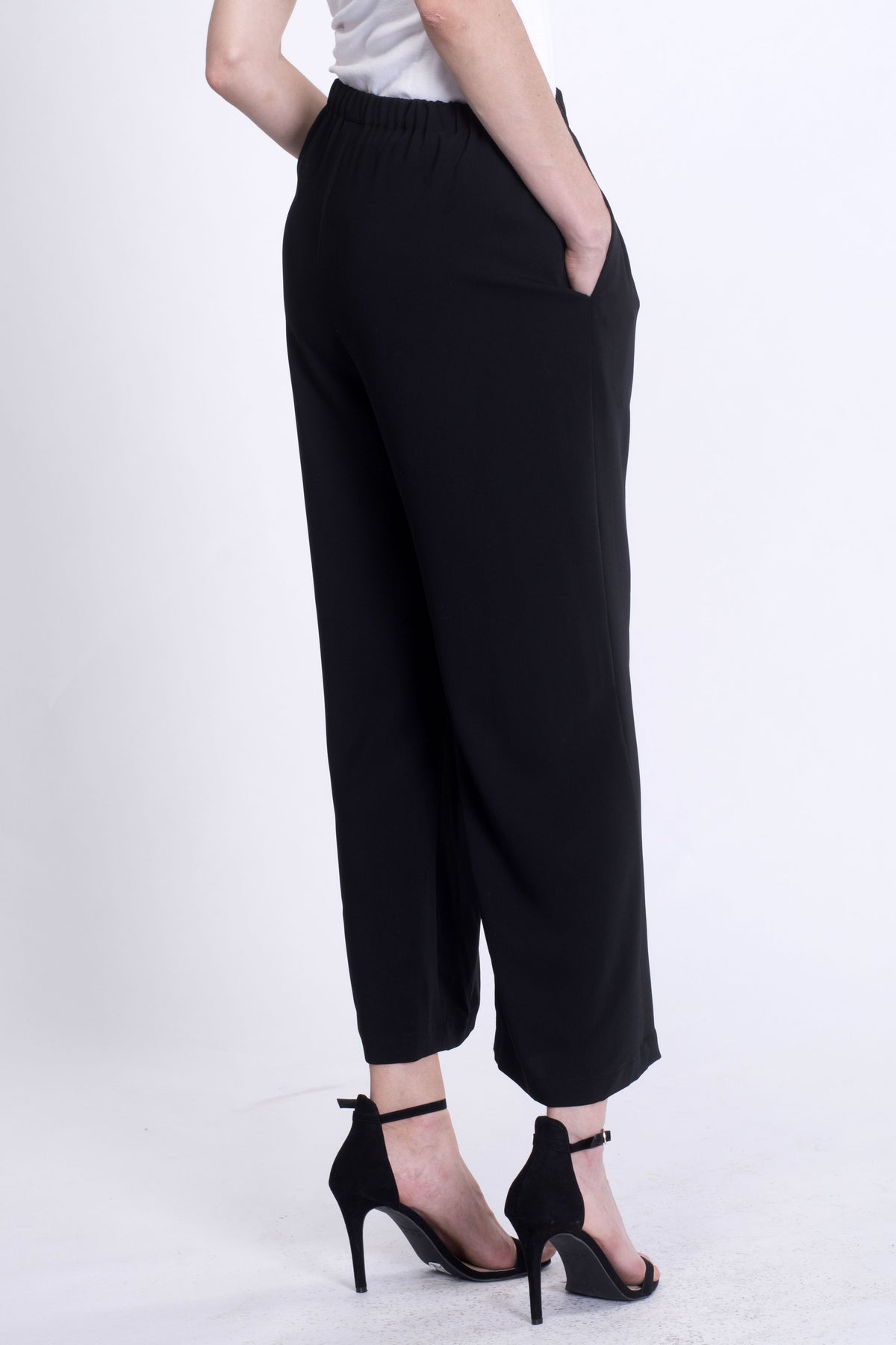 Pull On Black Polyester Trousers