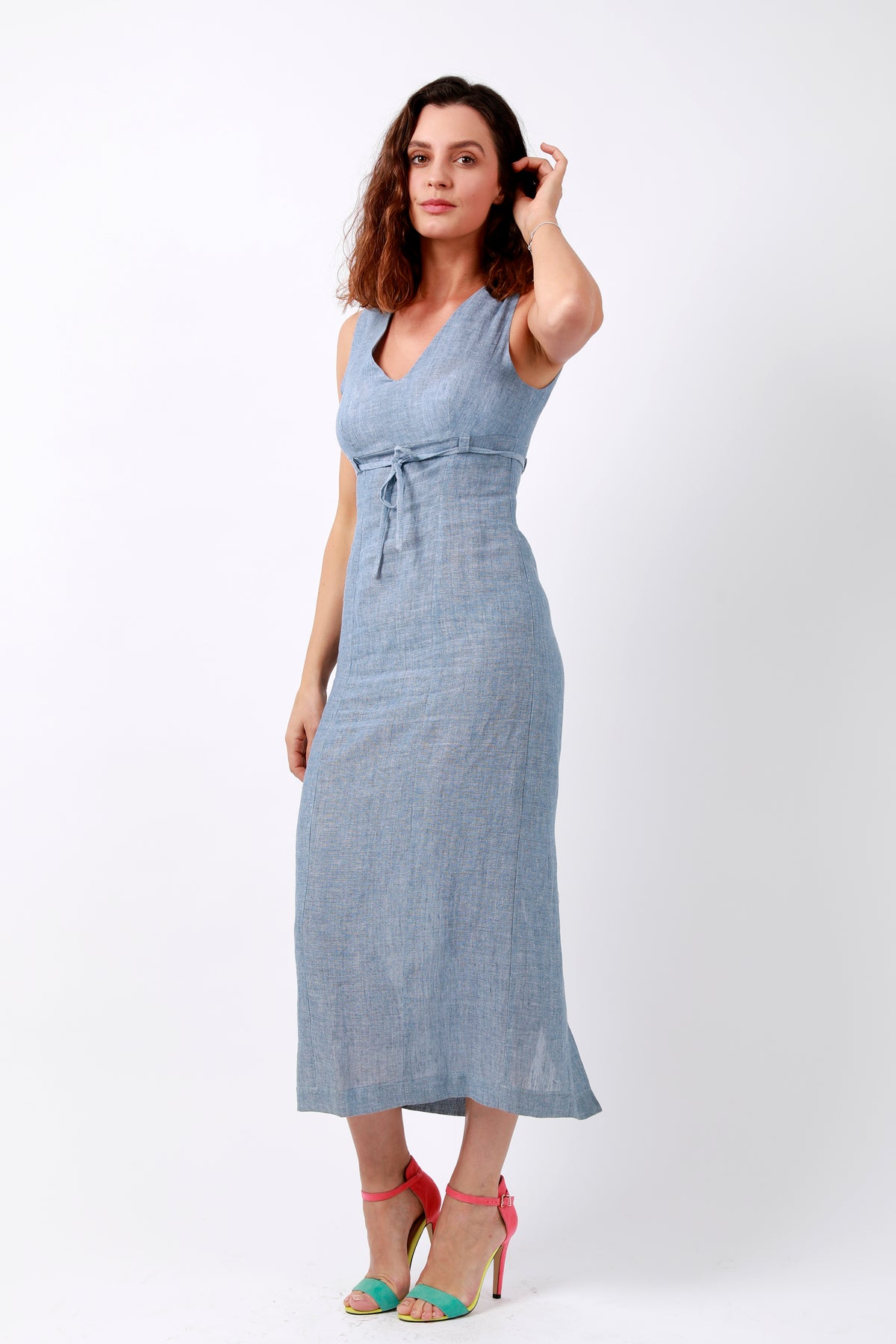 Long Sleeveless Linen Dress