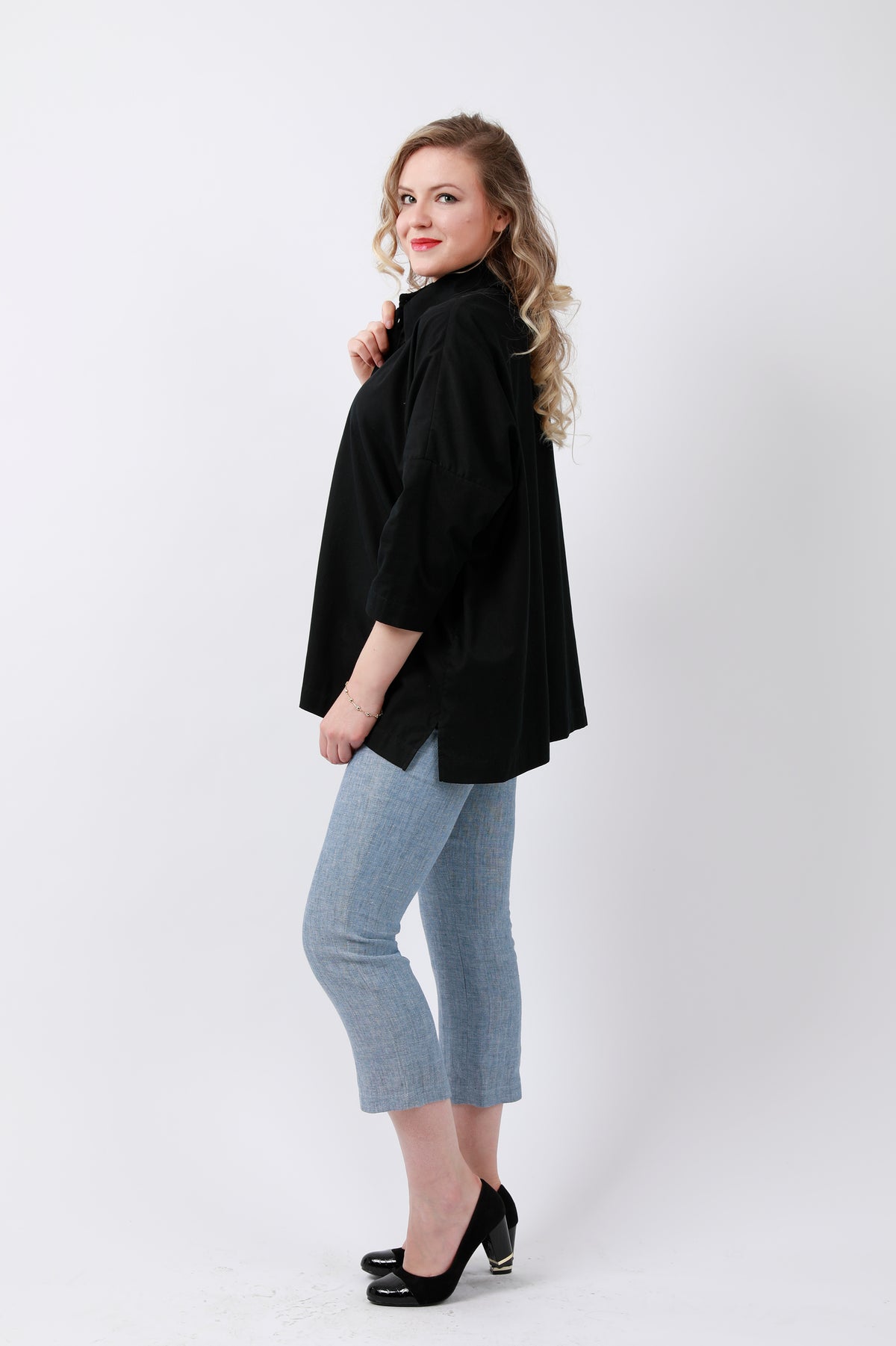 Mandarin soft cotton Black Shirt
