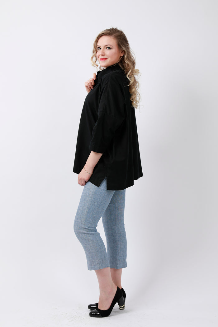 Mandarin soft cotton Black Shirt