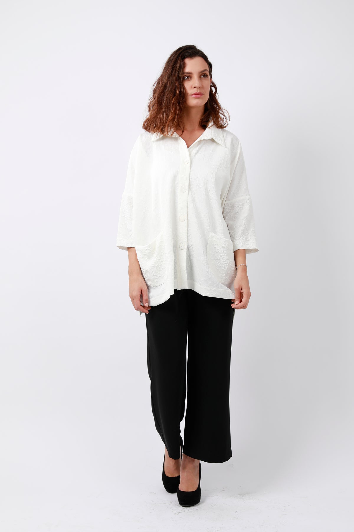 Long Oversized Textured Shirt Jacket