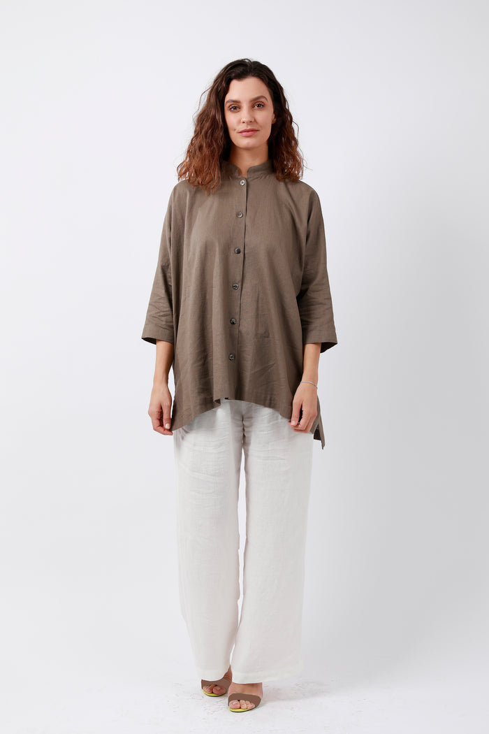 Organic Linen Mandarin Collar Shirt