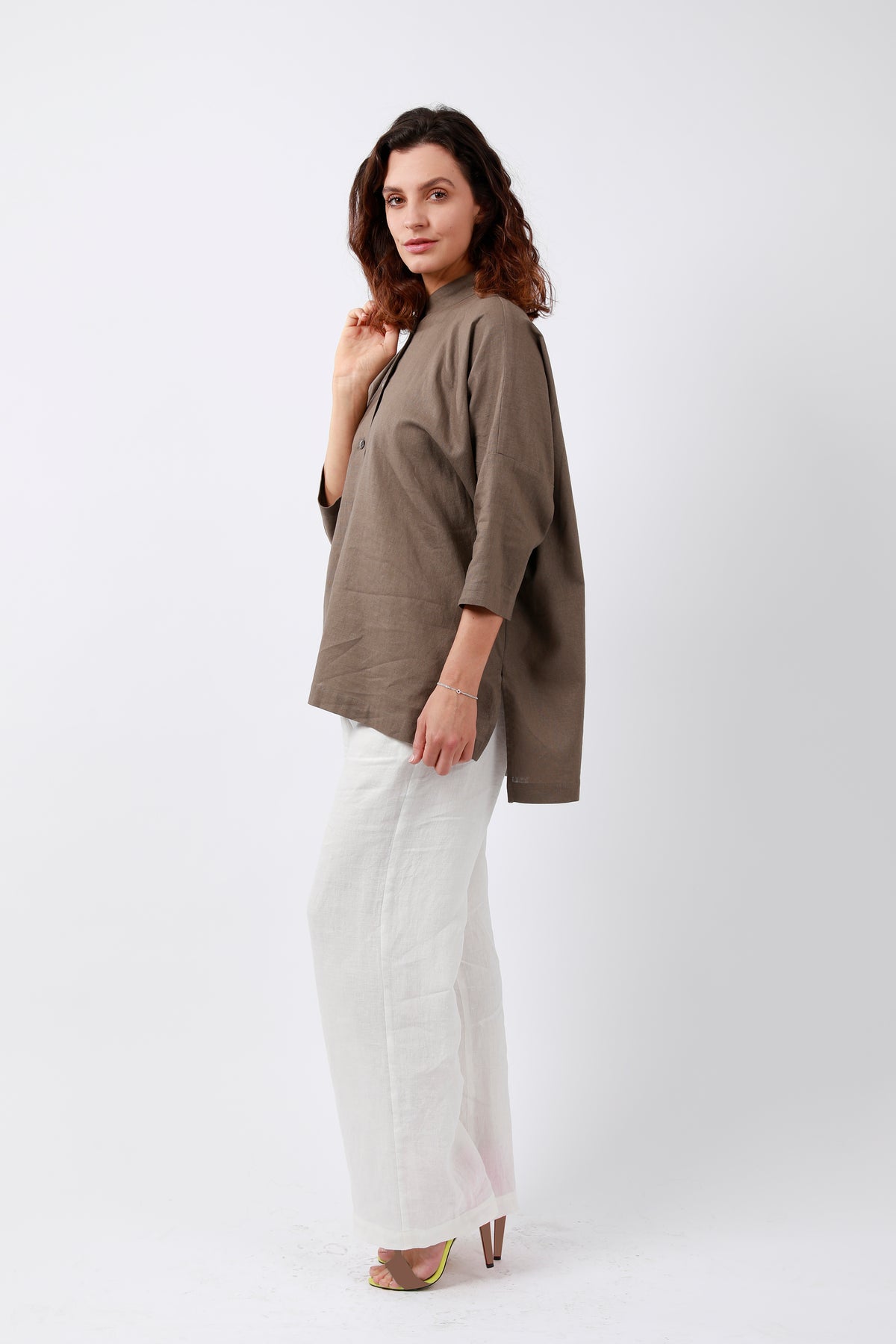 Organic Linen Mandarin Collar Shirt