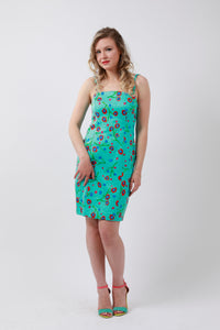 Flower Printed Dress Aqua Blue