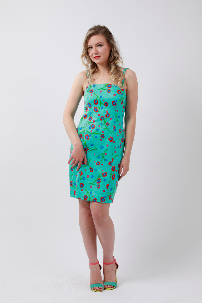 Flower Printed Dress Aqua Blue
