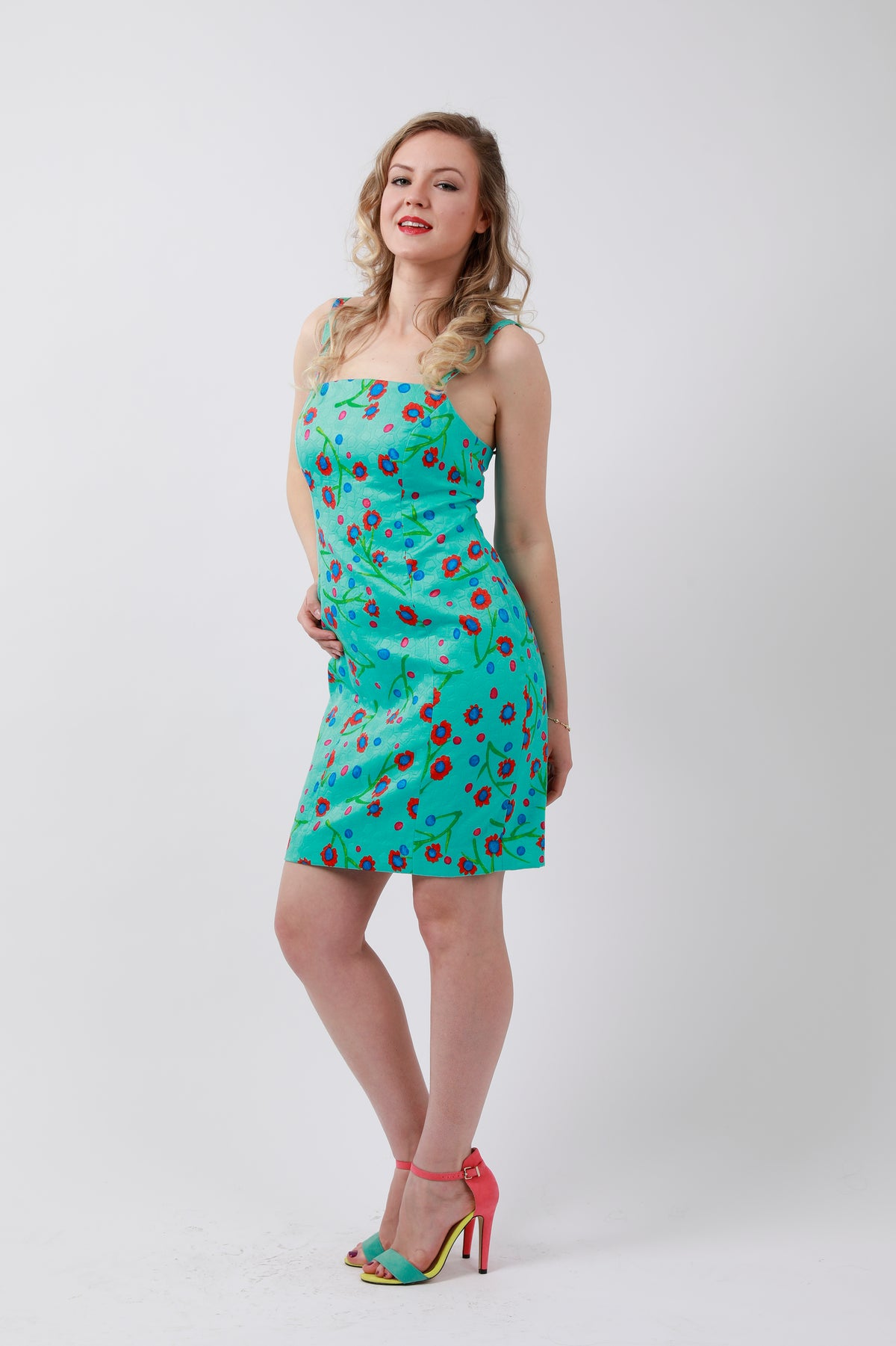 Flower Printed Dress Aqua Blue