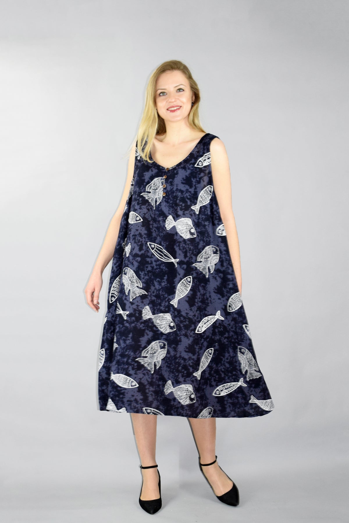 Printed Dark Ink Summer Dress