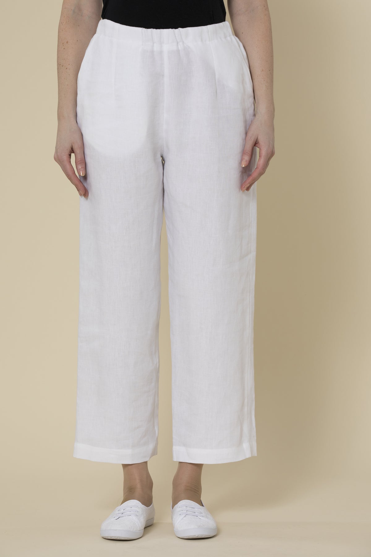 White Cropped Linen Trousers