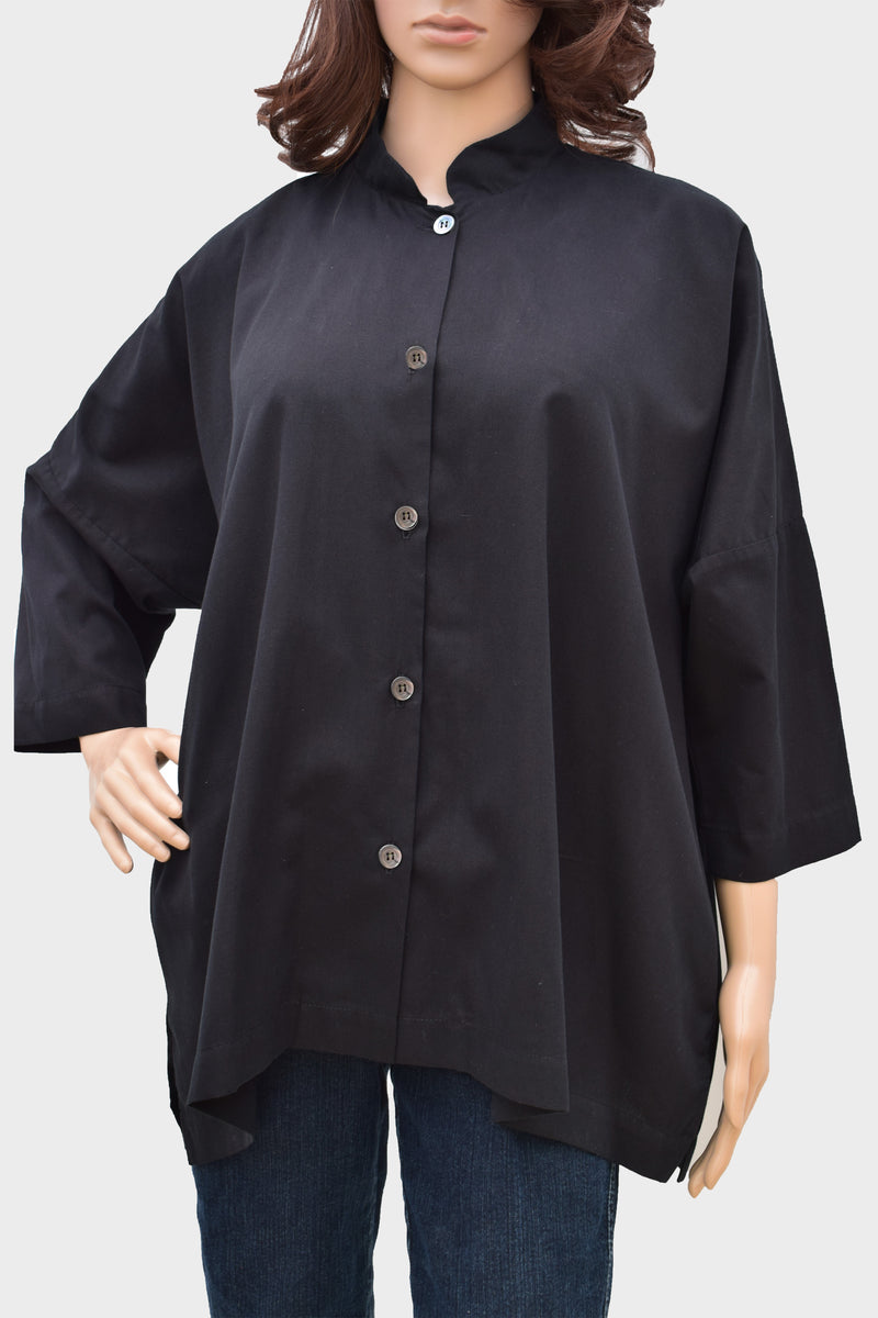 Mandarin soft cotton Black Shirt