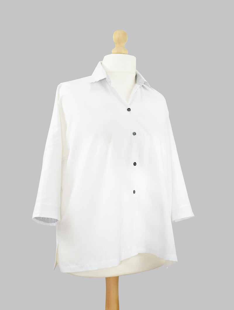 White Contrast Cotton Shirt