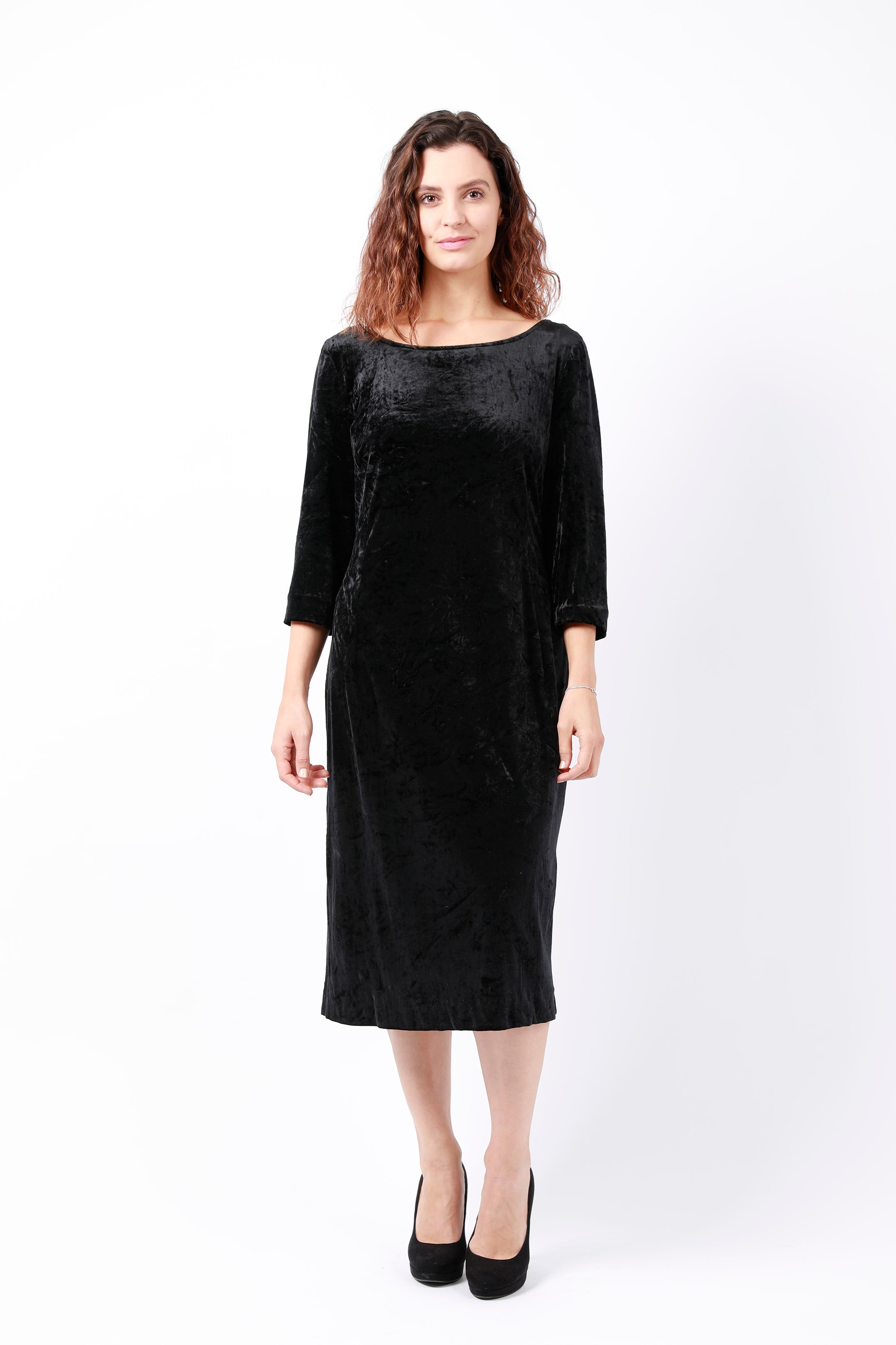 Crushed velvet black dress best sale