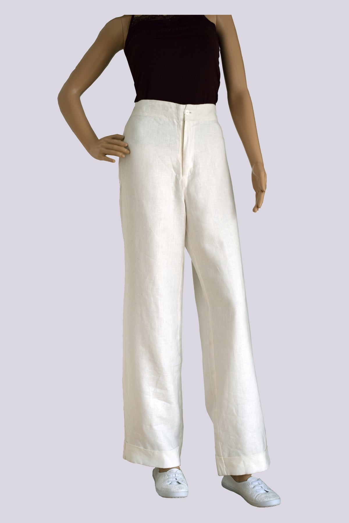 Long White Linen Trousers